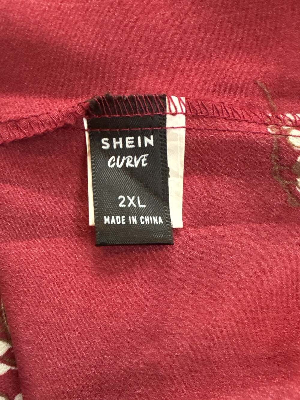Shein Curve Burgundy Cream Floral Short Sleeve Polyester Blouse, 2X - Picture 5 of 5